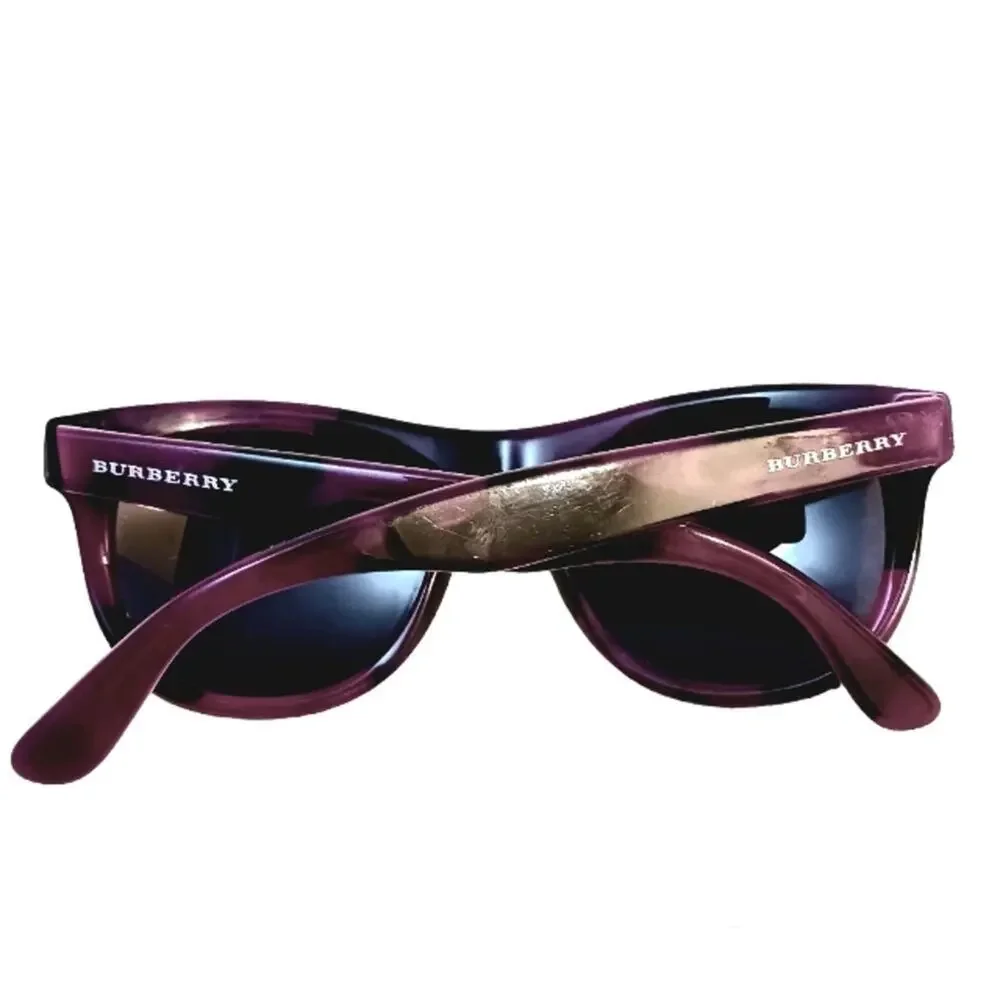 Burberry Sunglasses Tortoiseshell PURPLE BLACK Round Cat Eye Gray Lens Authentic
